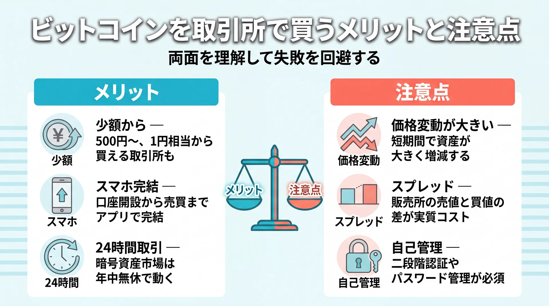 ビットコイン購入のメリットと注意点の一覧